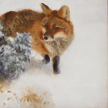 Bruno Liljefors, Fox and grouse in a winter landscape.