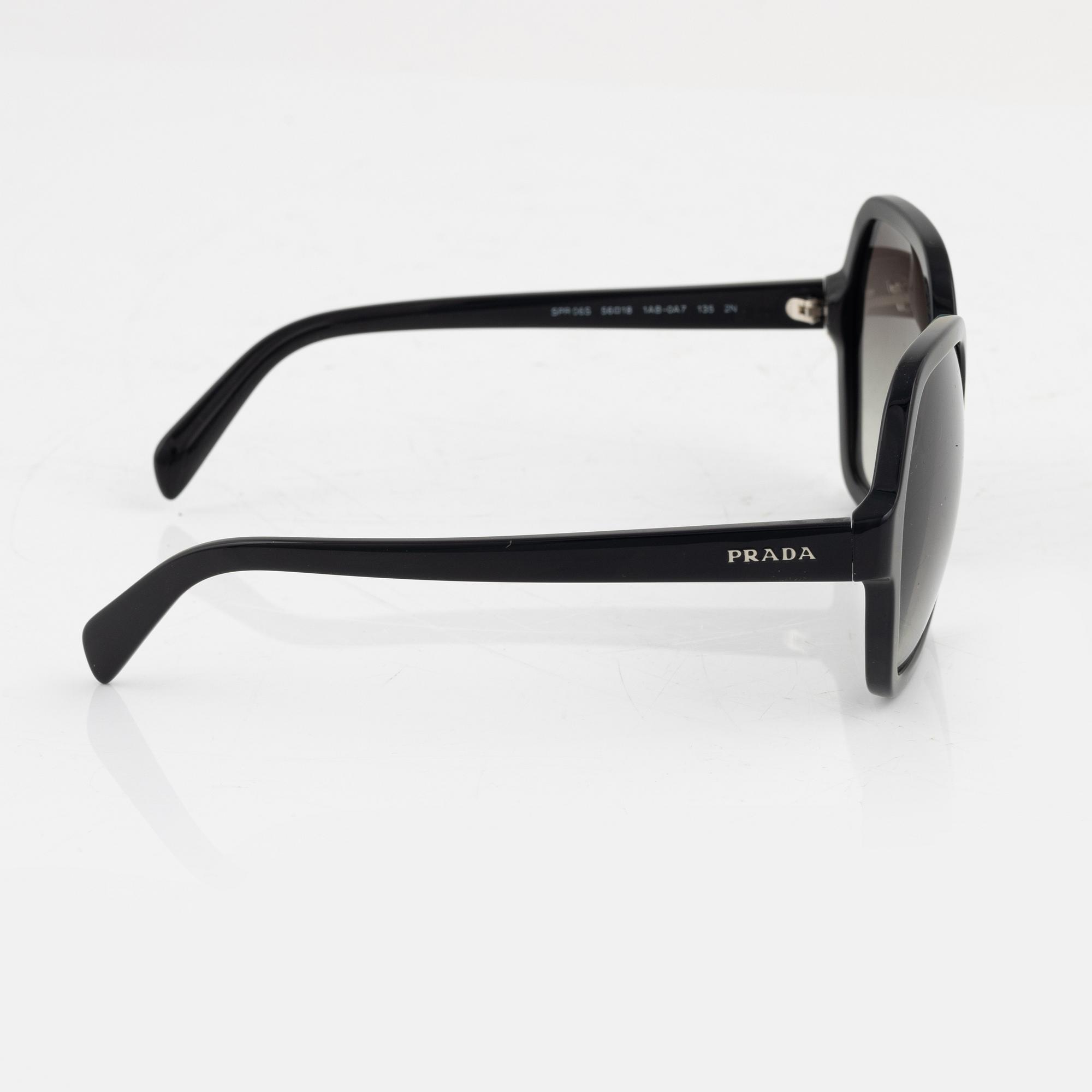 Prada, a pair of black sunglasses.