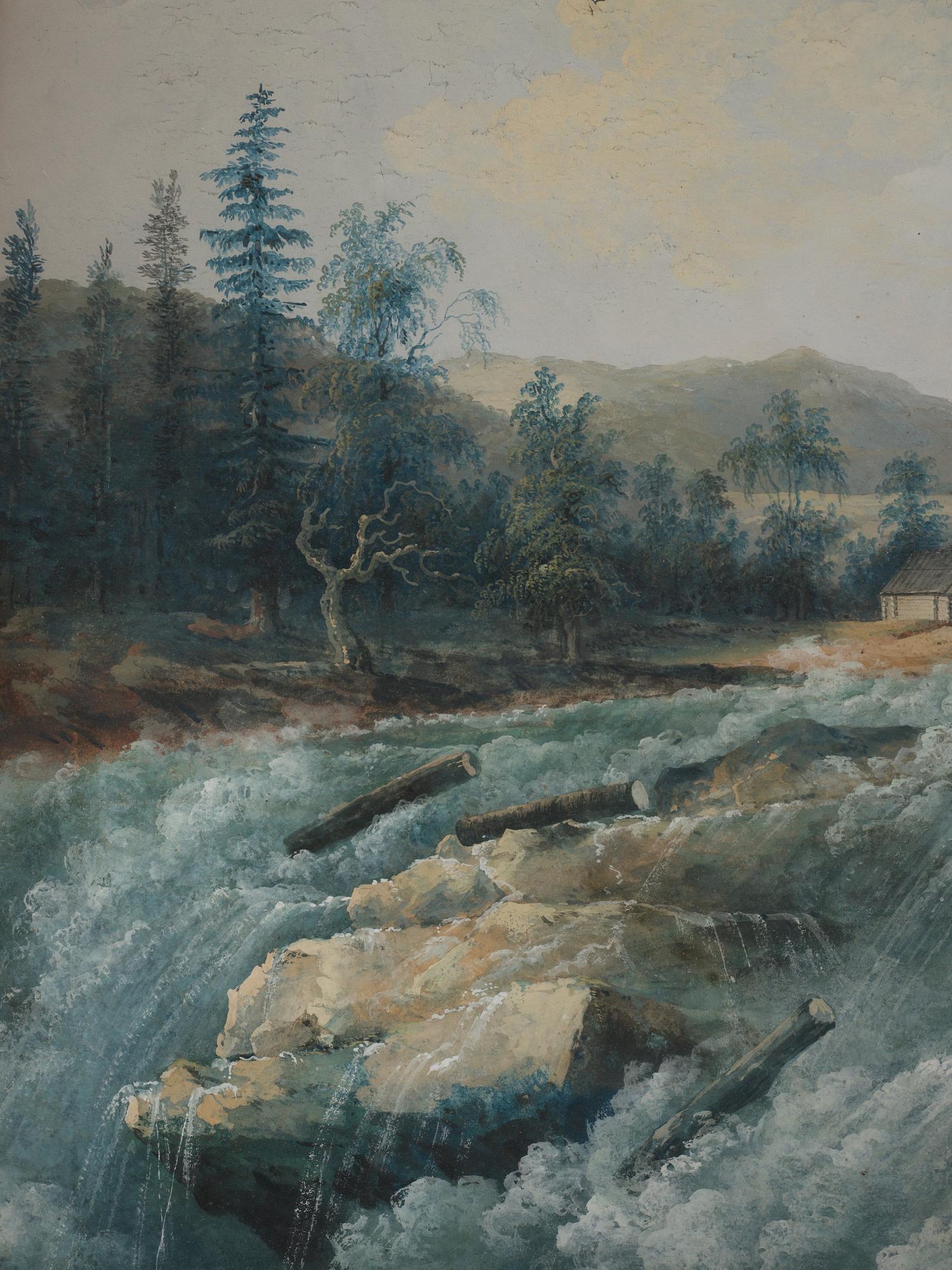 Louis Belanger Attributed to, "Vue de la Grand Cascade de Trollhetta".