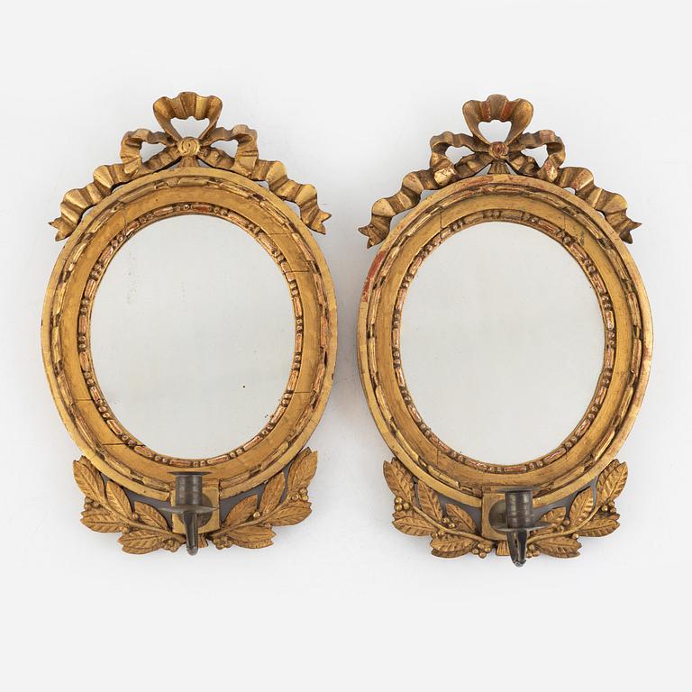 A Pair of Gustavian Style Mirror Sconces, circa 1900.