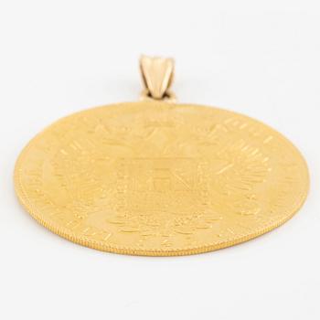 Gold coin mounted as a pendant. Austria-Hungary, 4 ducat 1915.