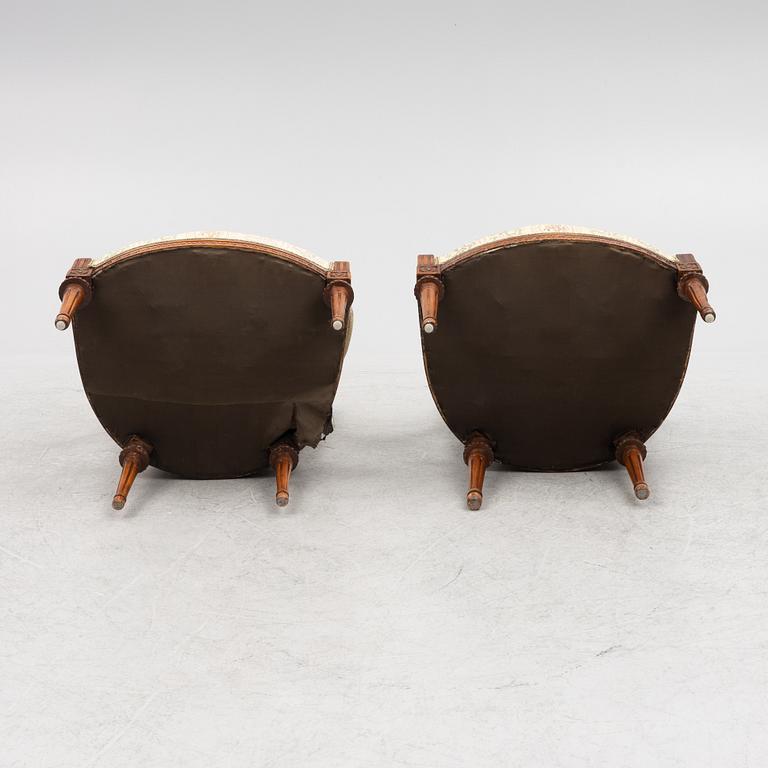 A pair of late Gustavian open armchairs, Stockholm, late 18th century.