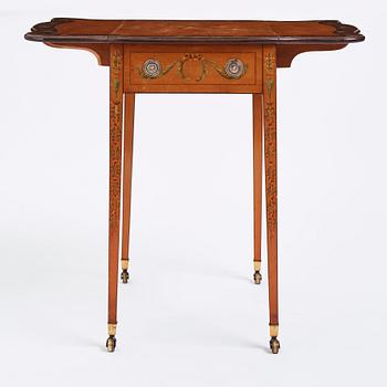 A Sheraton Revival painted satinwood drop-leaf table, 19th century.