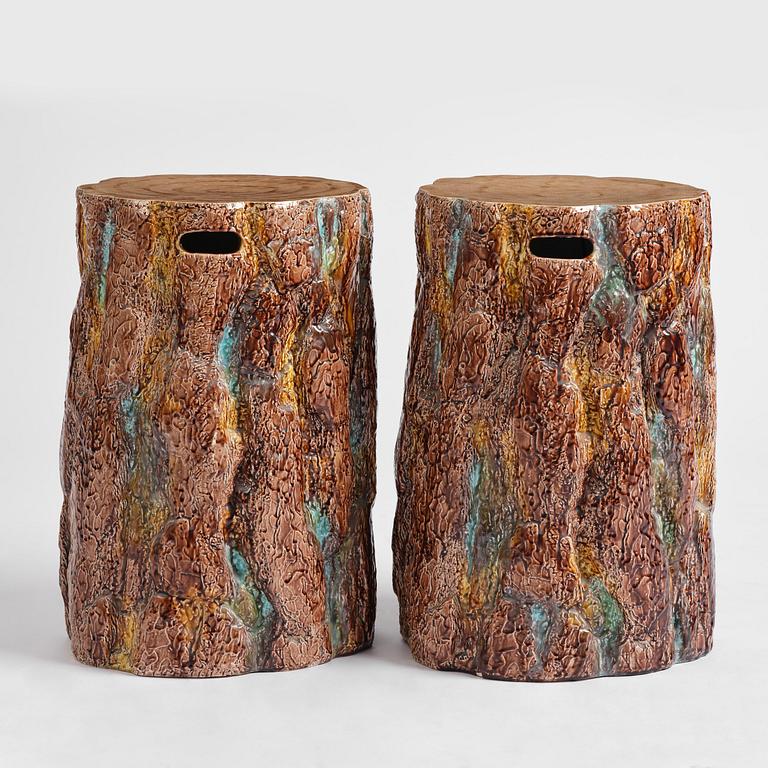 A pair of mayolica garden stools from Gustavsberg, late 19th century.