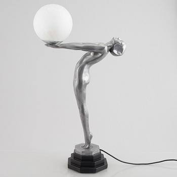 A pewter Art Décor style table lamp after Max Le Verrier, late 20th century.