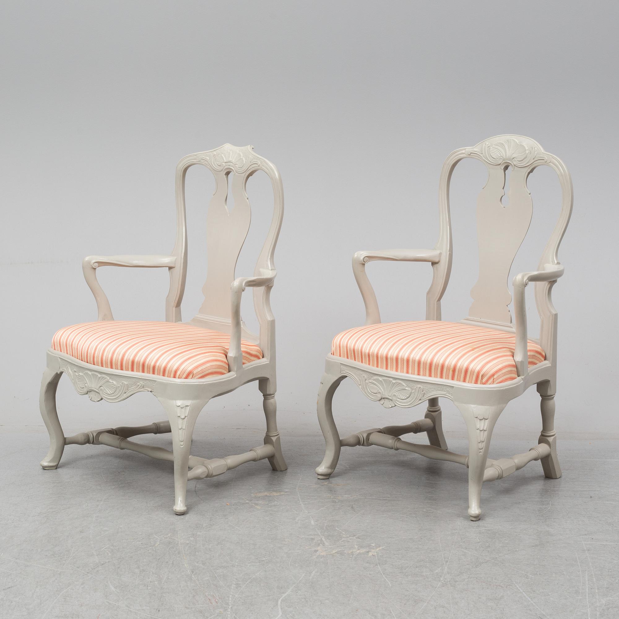 Two Rococo armchairs, 18th Century.