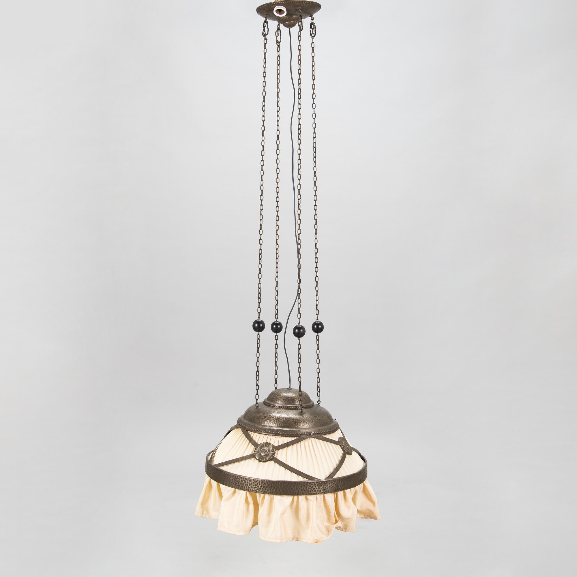 Eino Schroderus, Finnish Art Nouveau ceiling lamp for Taidetakomo Koru, Helsinki, early 20th century. Tot height 160 cm.