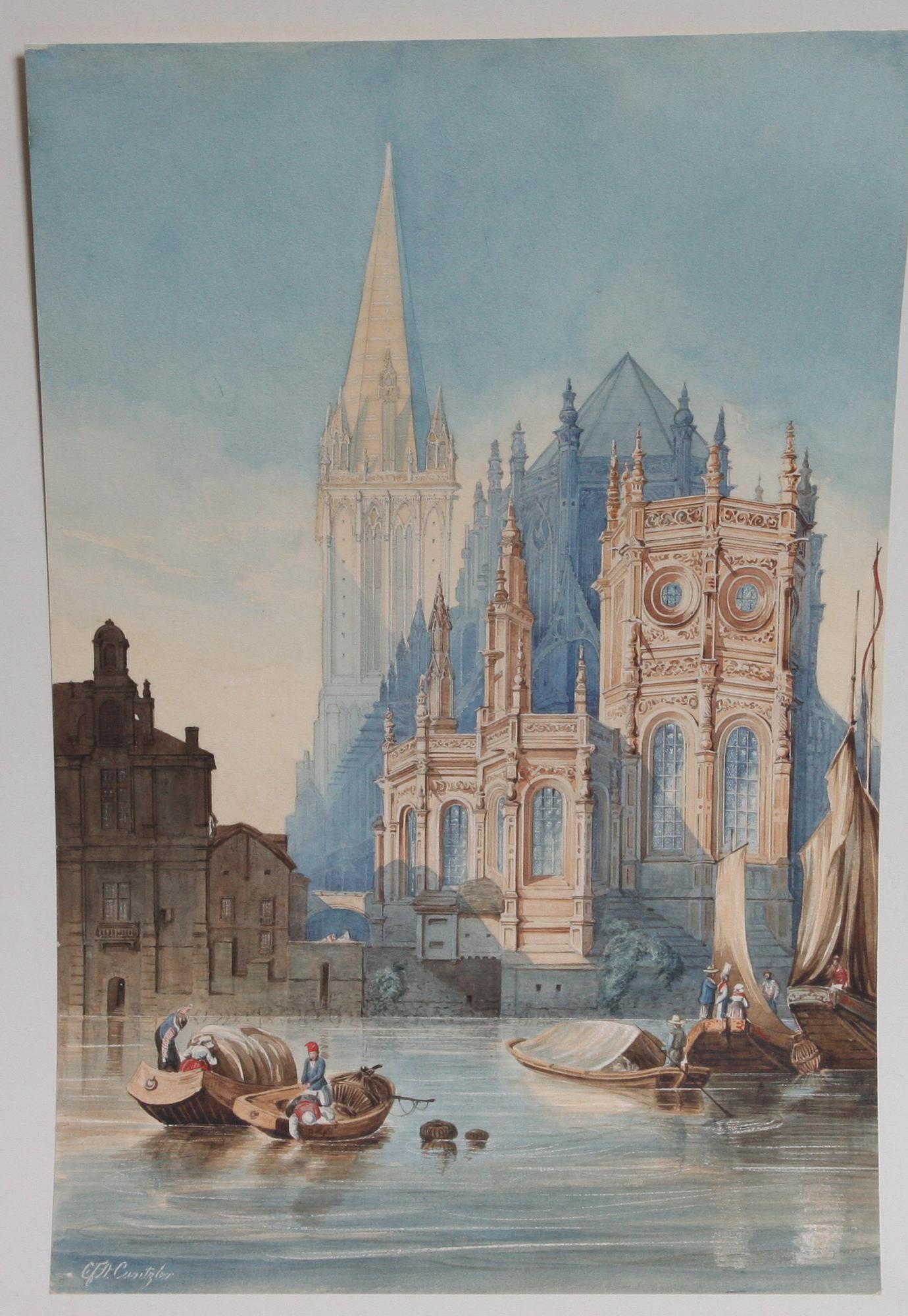 OKÄND KONSTNÄR, akvarell, sign CFA Cantzler?, 1800-tal.