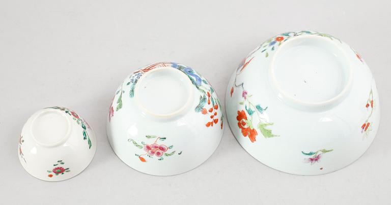 SKÅLAR, 3 st, porslin, Kina, 1700-tal.