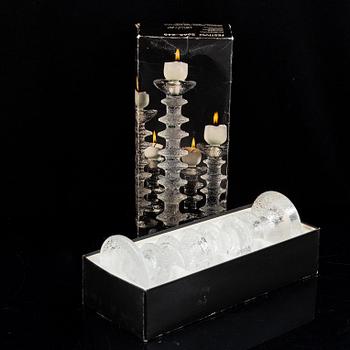 Timo Sarpaneva, a set of five glass candle sticks, 'Festivo', Iittala, Finland. Designed 1966.