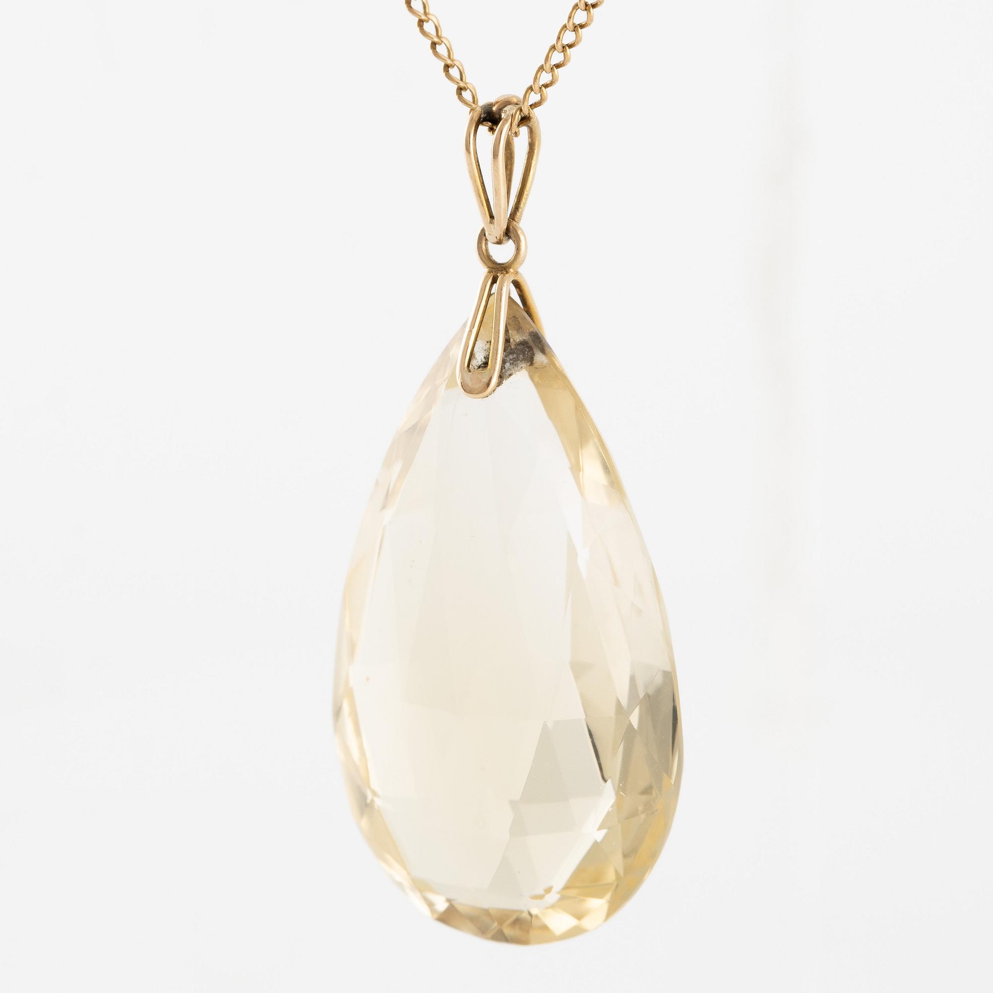 Hänge med kedja, 18K guld med brioletteslipad citrin.