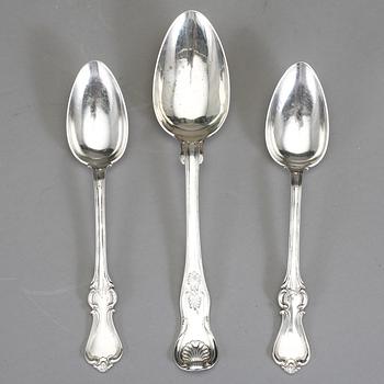 PARTI SKEDAR, 6+3, silver, bland annat 3 st av modell "Olga", 1800-tal samt 1900-talets mitt. Vikt ca 418 g.
