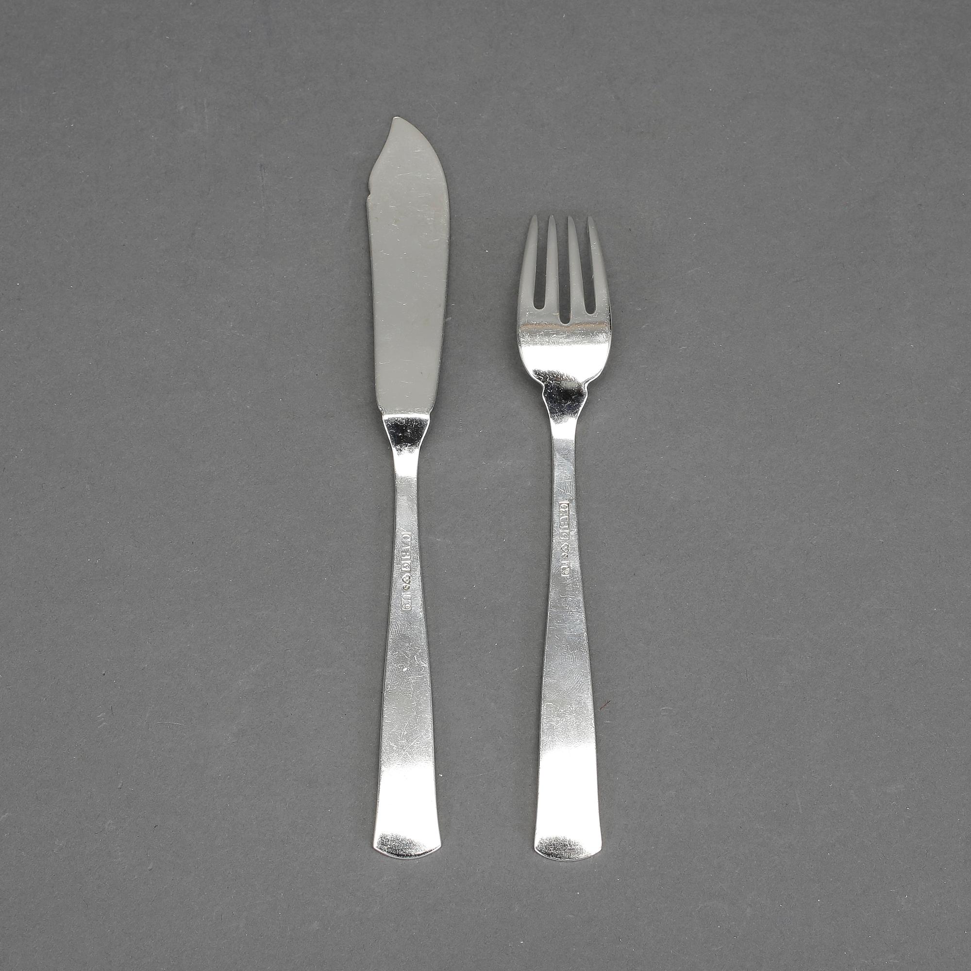 FISKBESTICK, 24 st, silver, "Rosenholm", GAB, 1968-72. Tot 1080 gram.