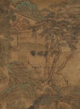 A hanging scroll of a landscape in the style of  Wen Zhengming (1470-1559), Qing Dynasty, presumably 18/19th Century.