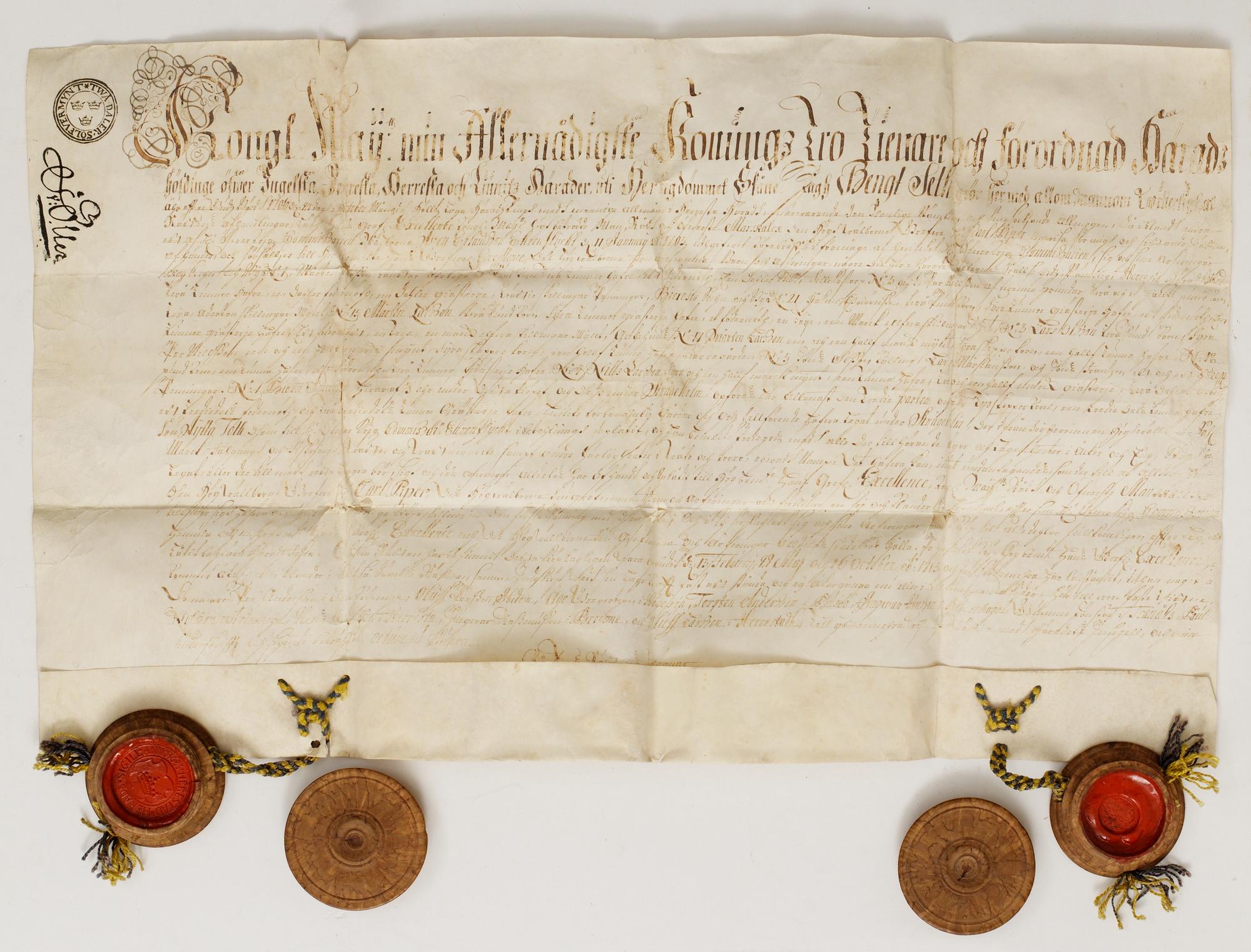 DOKUMENT, utfärdat 1705/1706, av häradshövding Bengt Seth.