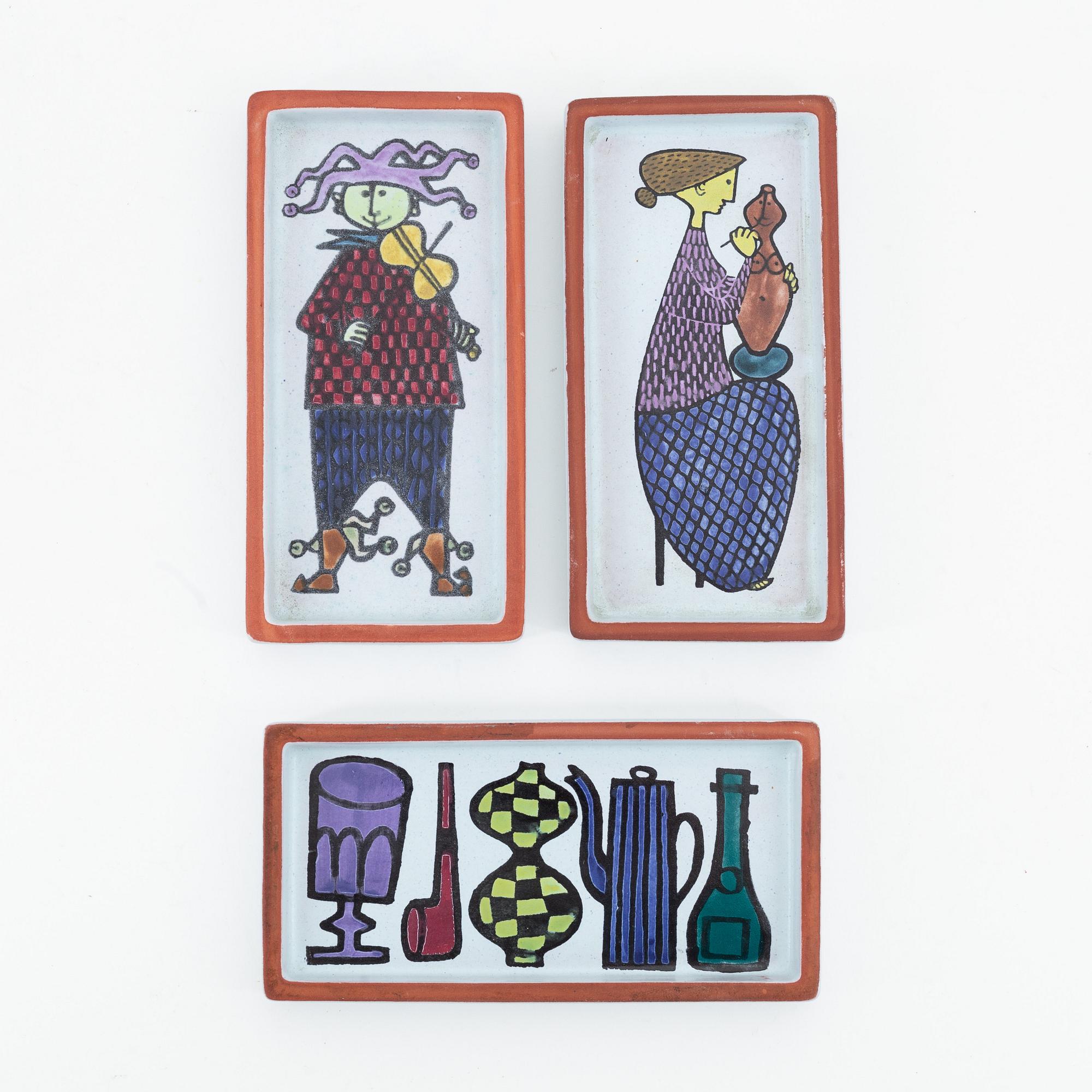 Stig Lindberg, a group of three earthenware 'Karneval' dishes, Gustavsbergs studio.