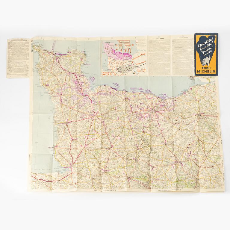 A 'Bataille de Normandie Juin - Août 1944' map, Pneu Michelin, France, 1947.