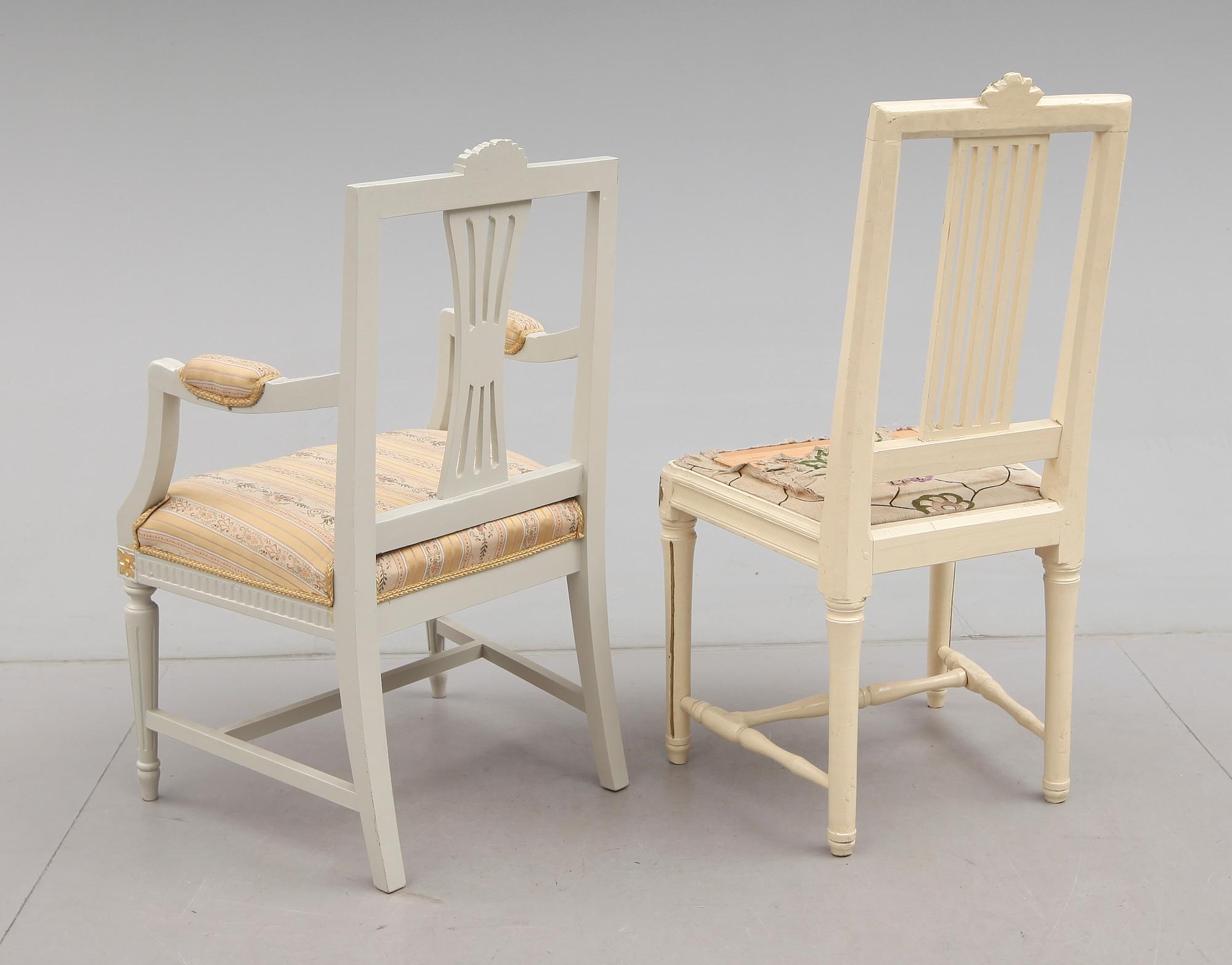 KARMSTOL OCH STOL, gustaviansk stil, 1800-/1900-tal.