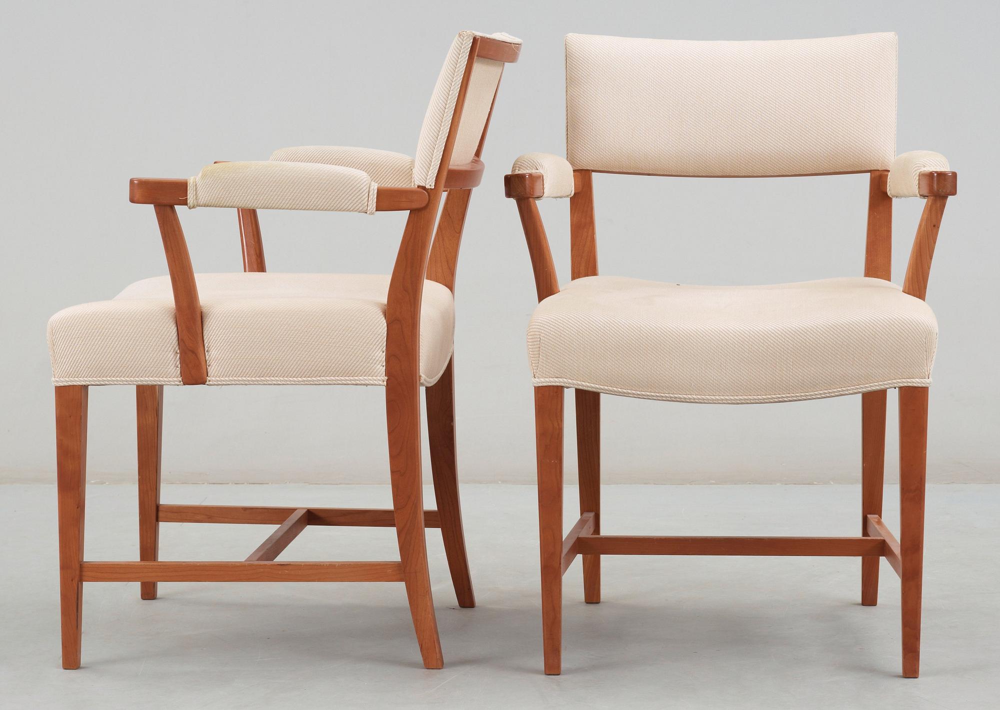 A pair of Josef Frank mahogany armchairs, Svenskt Tenn, model 695.