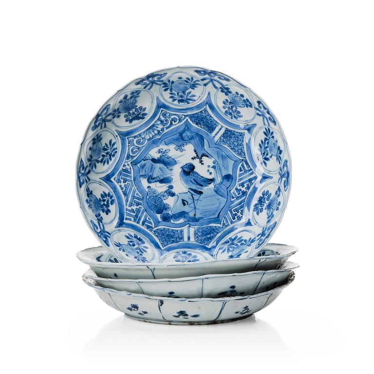 Four blue and white dishes, Ming dynasty, Wanli (1572-1620).