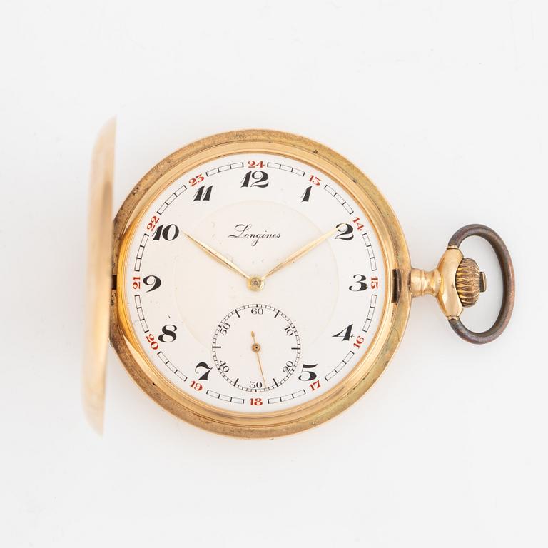 Longines, pocket watch, hunter, 14K gold, 51,5 mm.