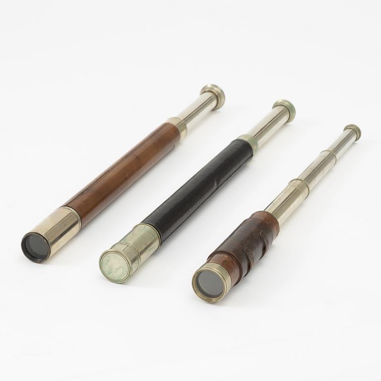 Three telescopes, English, by F Cox, Negretti & Zambra, and Hicks, 19th/20th century.