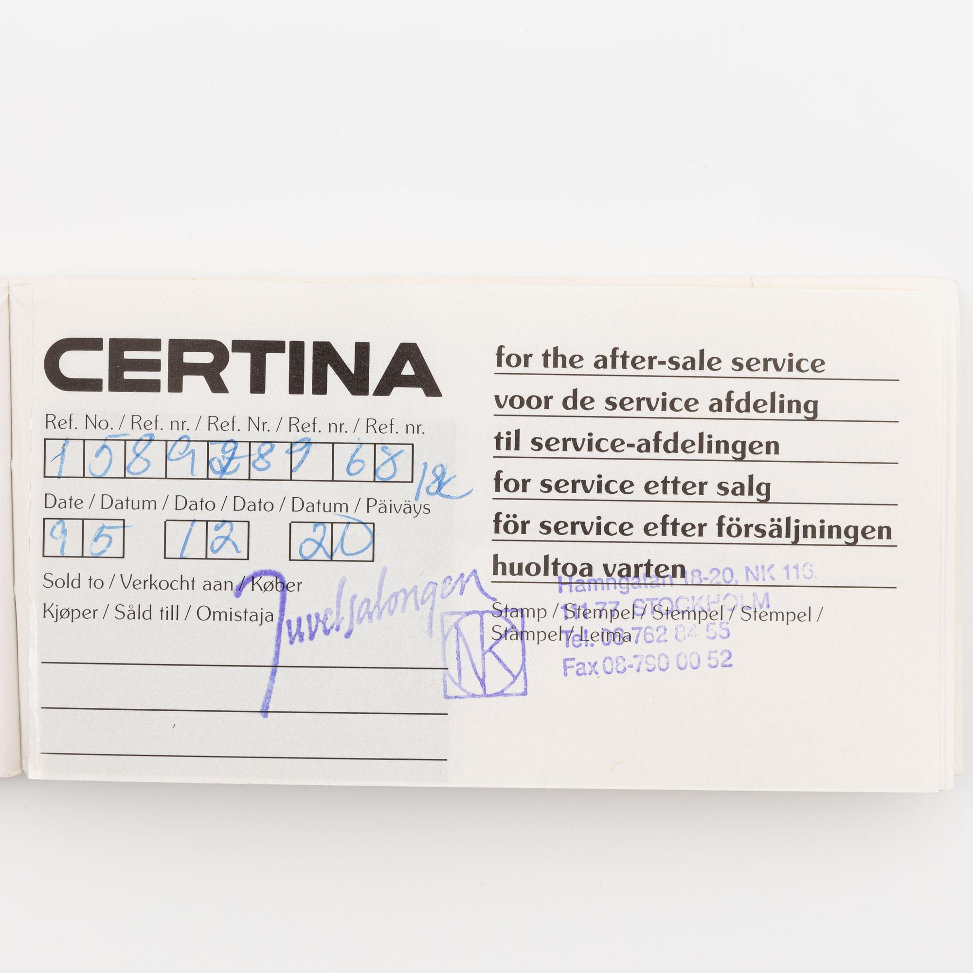Certina, armbandsur, 18K guld, 33,5 mm.