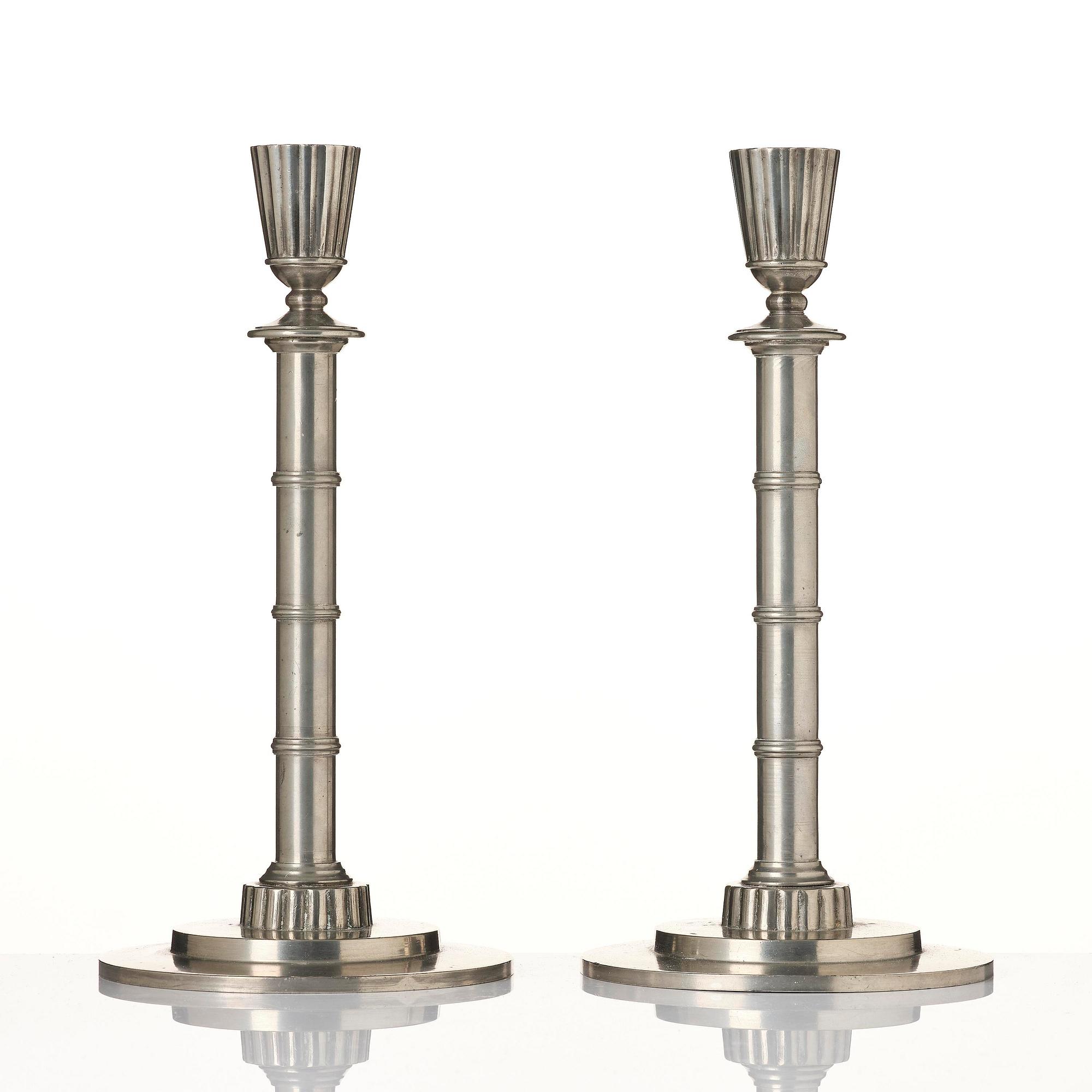 Erik Fleming, a pair of pewter candlesticks, Norrahammars Tenn, 1930.