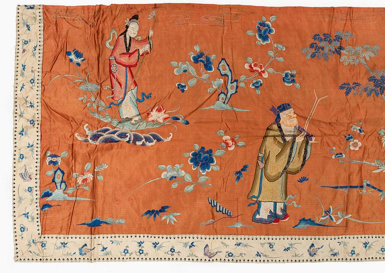 Broderi, siden, två delar. Qingdynastin, 1800-tal.