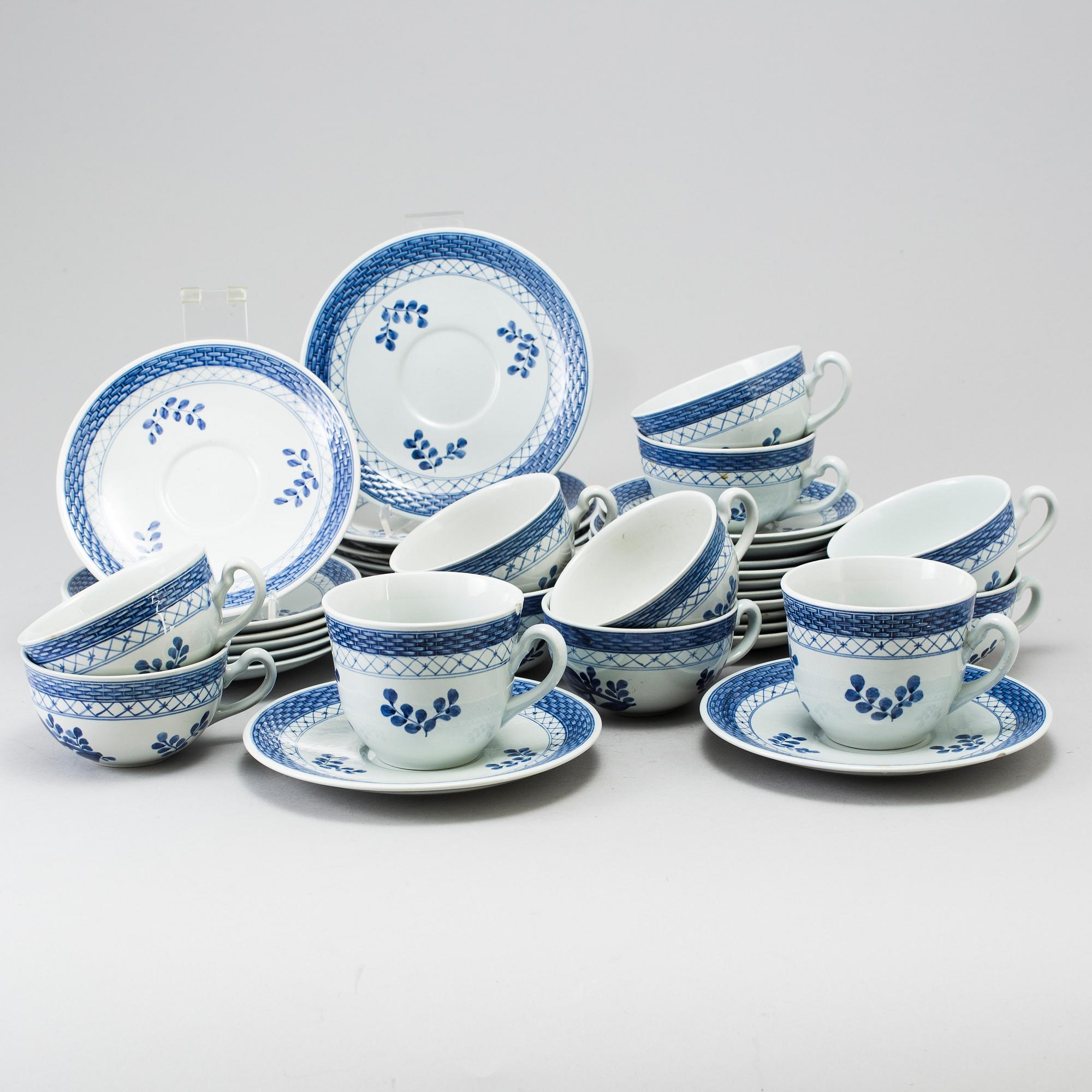 KAFFESERVIS, 10 delar, porslin, "Tranquebar", Aluminia och Royal Copenhagen.
