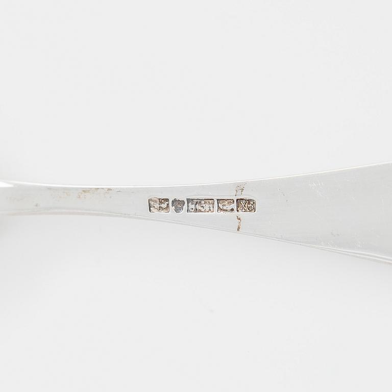 Sugar bowl and cream jug, and four pieces of silver cutlery, Vyborg, Turku, Hämeenlinna and Helsinki 1926-60.