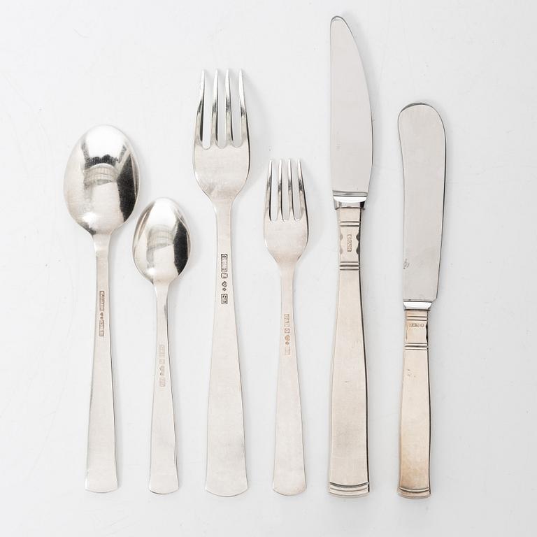 Jacob Ängman, A Swedish silver cutlery set, model "Rosenholm", GAB, Eskilstuna and Stockholm, some 1968 (44 pieces).