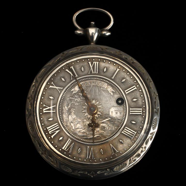 HERRFICKUR, silver. Sign Breguet. Spindelgång.