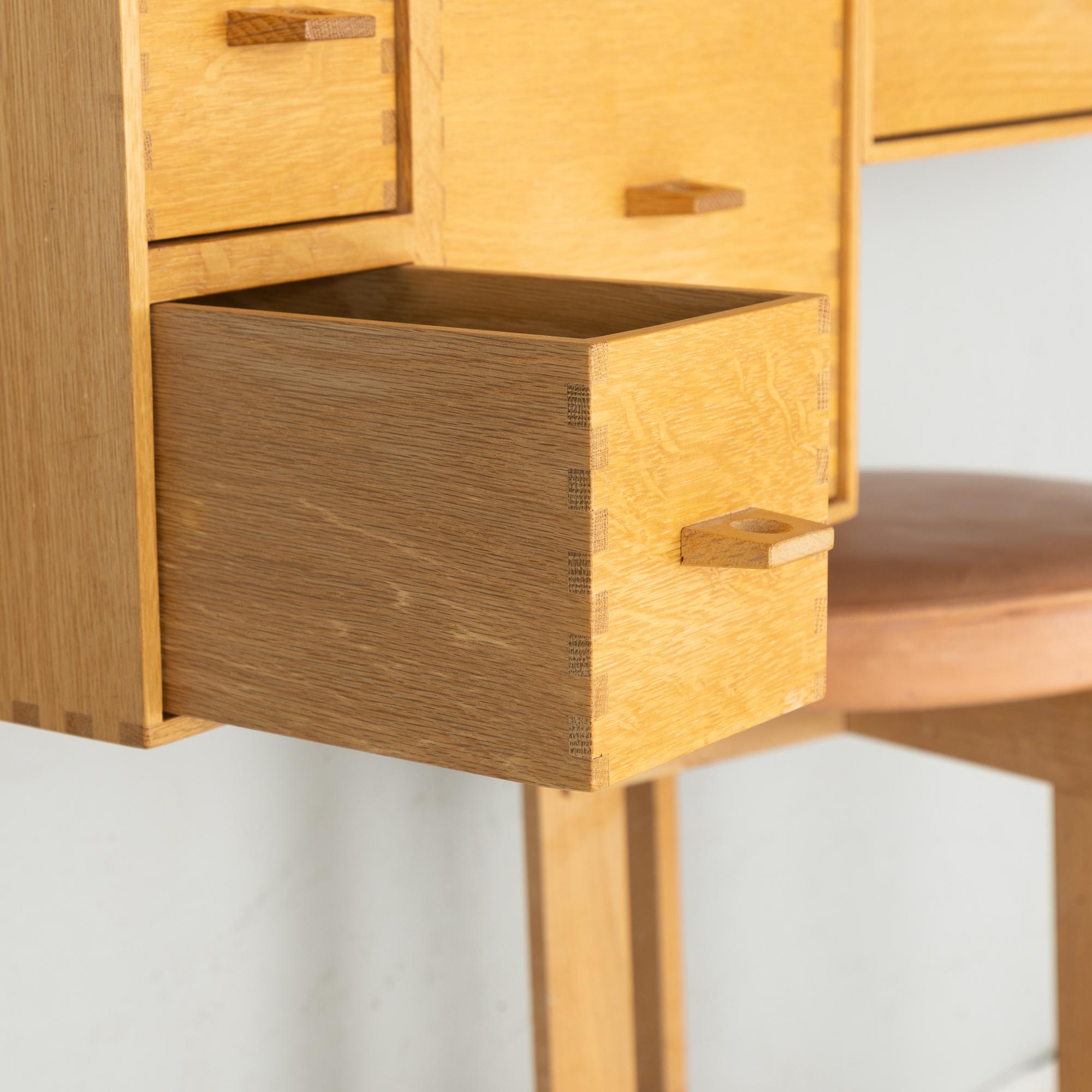Uno & Östen Kristiansson, wall-mounted dressing table with wall lamps and stool, Luxus, 1960s.