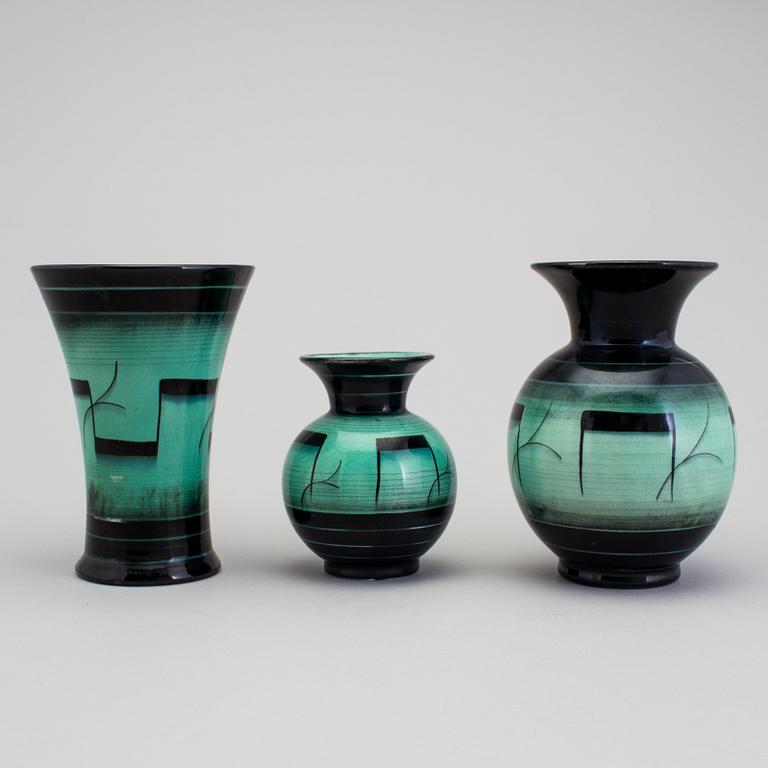 3 vases of the "V series", by Ilse Claesson for Rörstrand, 1930´s.