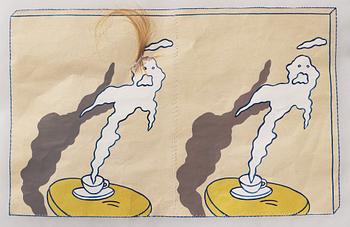 MARIE-LOUISE EKMAN, blandteknik/collage med gouache, hår etc. Stämpelsignerad M.L Ekman.