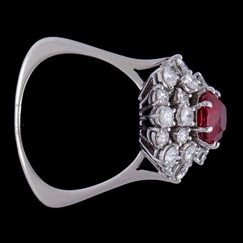 A Burmese ruby, 2.08 cts, and diamond ring, tot. app. 1.50 cts.