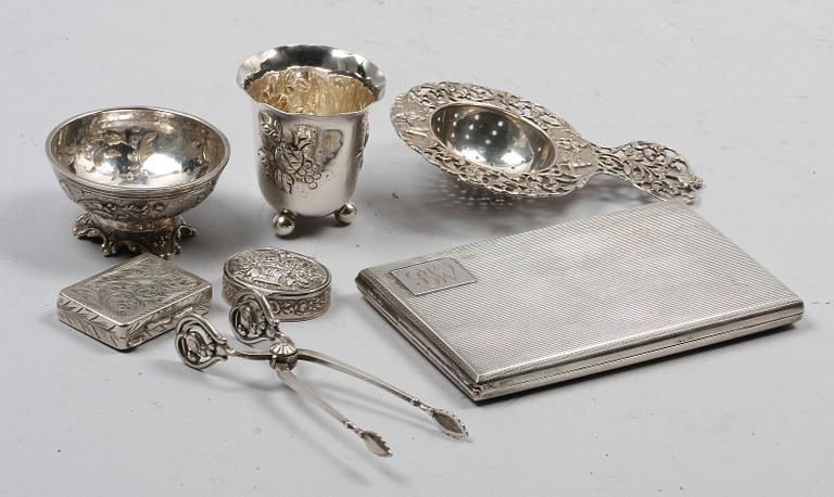 PARTI SILVER, 7 delar, bla Danmark, Sverige, Italien. 1900-talets mitt/senare del.