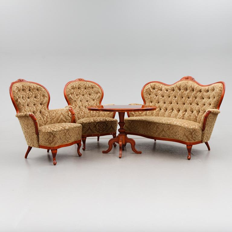 SALONGSMÖBEL, 4 delar, rokokostil, 1900-talets andra hälft.