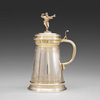 726. A Russian 19th century parcel-gilt tankard, unidentified makers mark, Moscow 1884.