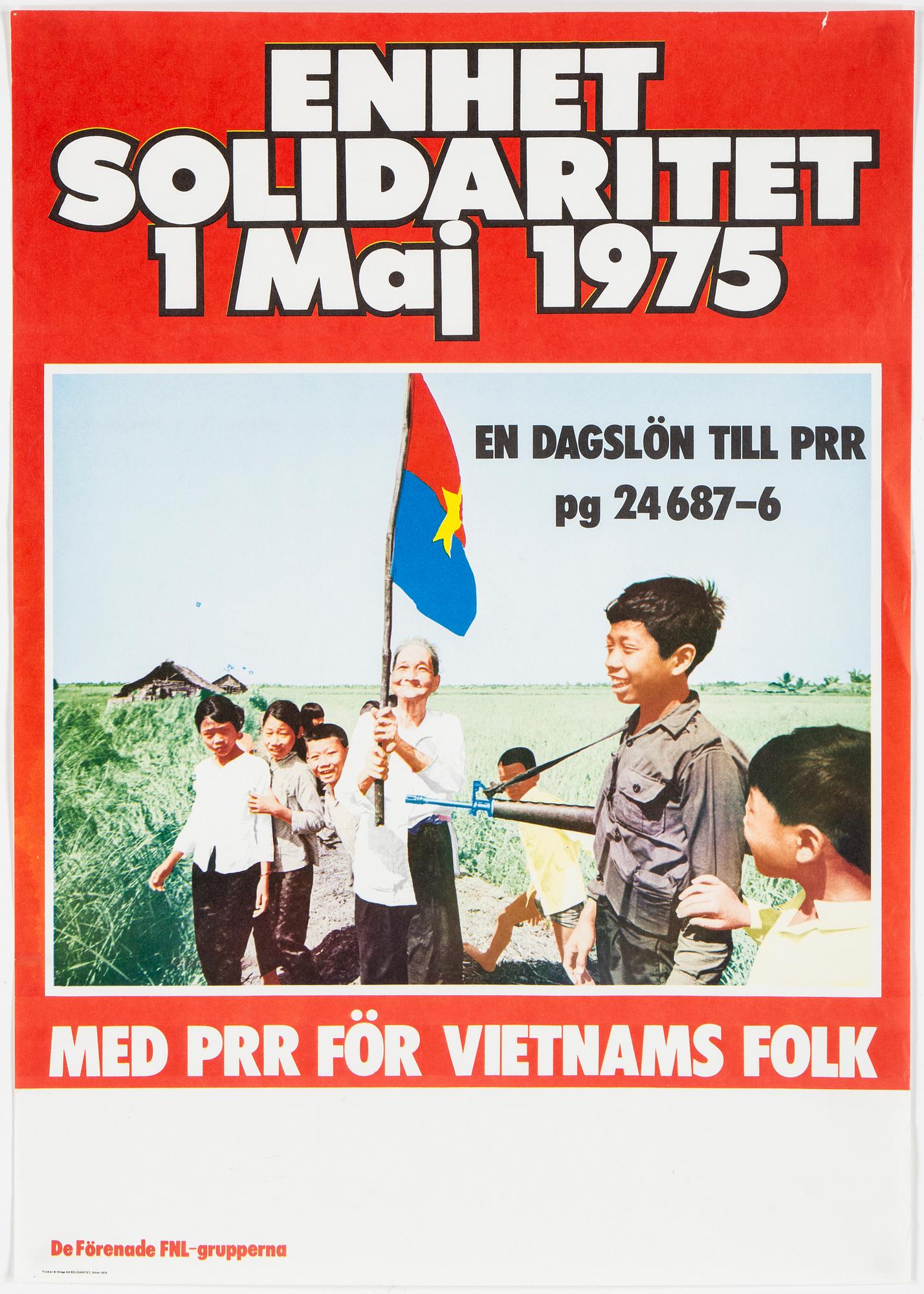 POLITICAL POSTER, "En dagslön till PRR 1 maj", offsettryck, Thomas Svenson, 1975.