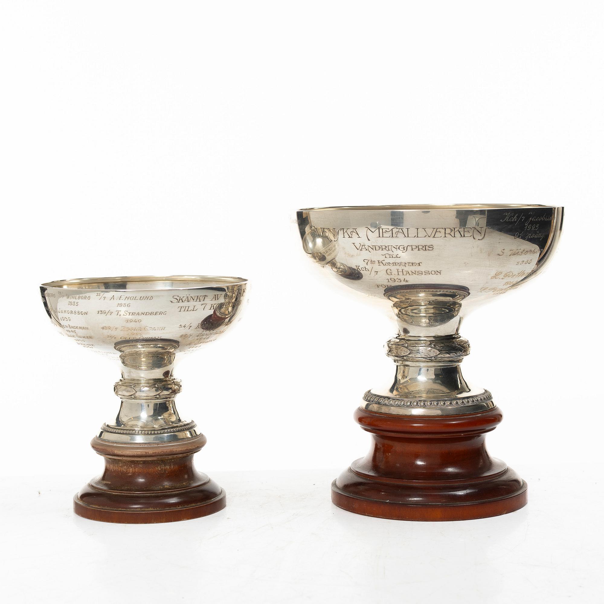 Cup 2 pcs, silver, with wooden base, Sweden, including KG Markström, Uppsala 1923.