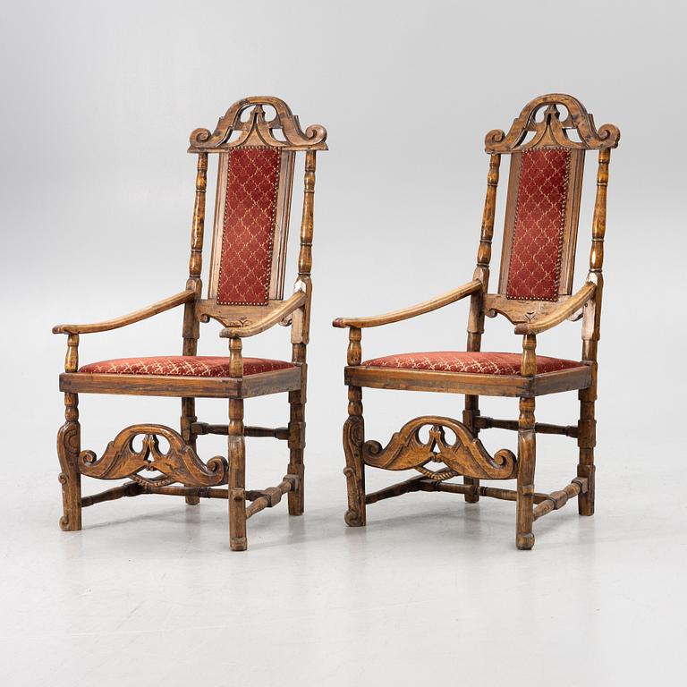 Armchairs, a pair, Baroque style 18th/19th century possibly with some earlier parts.