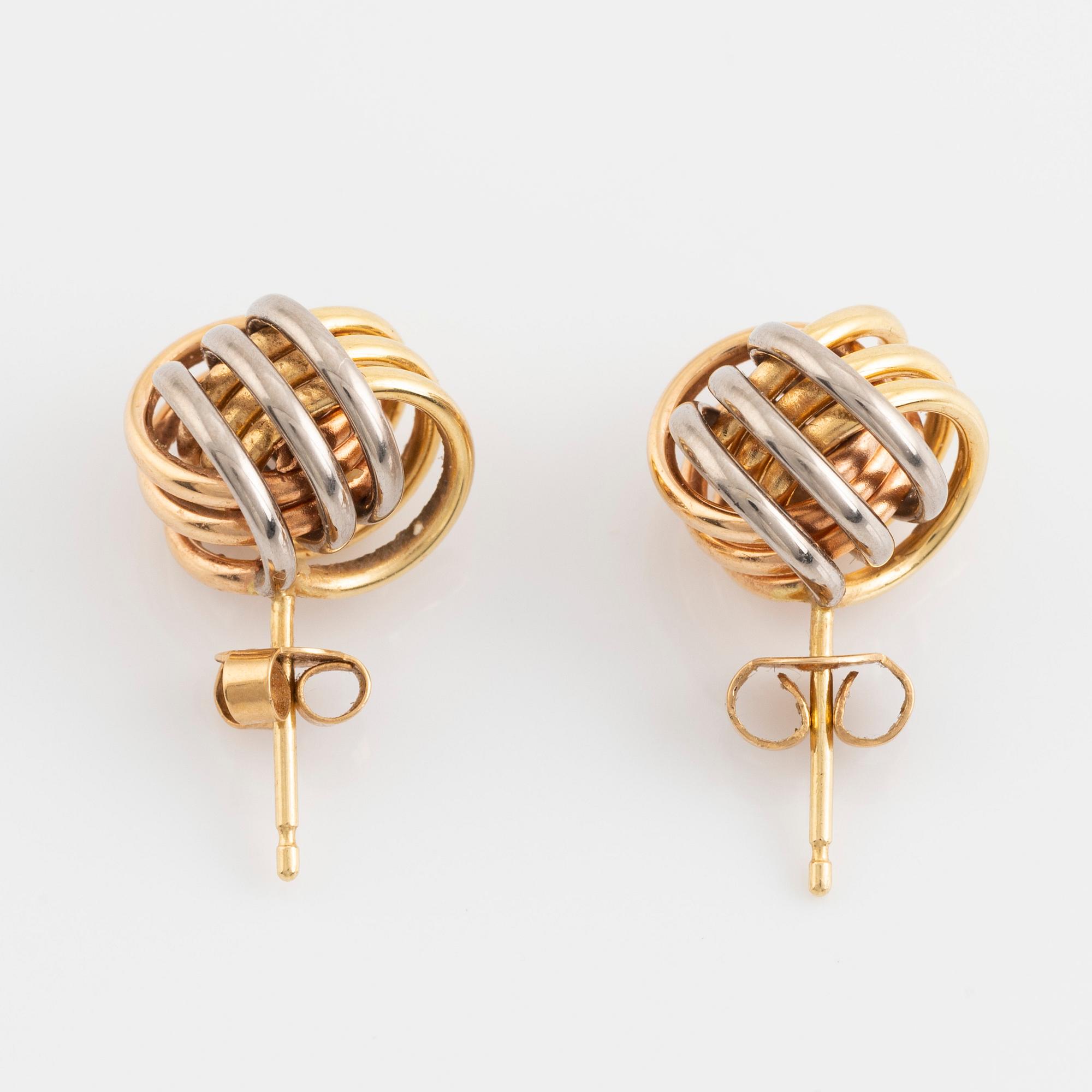 18K three colour gold earrings.