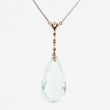 Necklace, gold with briolette-cut aquamarine and old-cut diamonds.