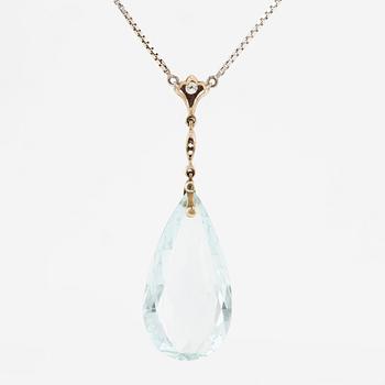 Necklace, gold with briolette-cut aquamarine and old-cut diamonds.