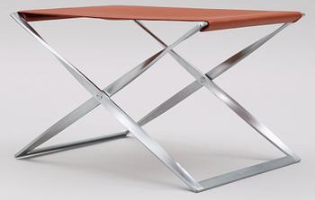 A Poul Kjaerholm 'PK-91' steel and brown leather stool, Fritz Hansen, Denmark.