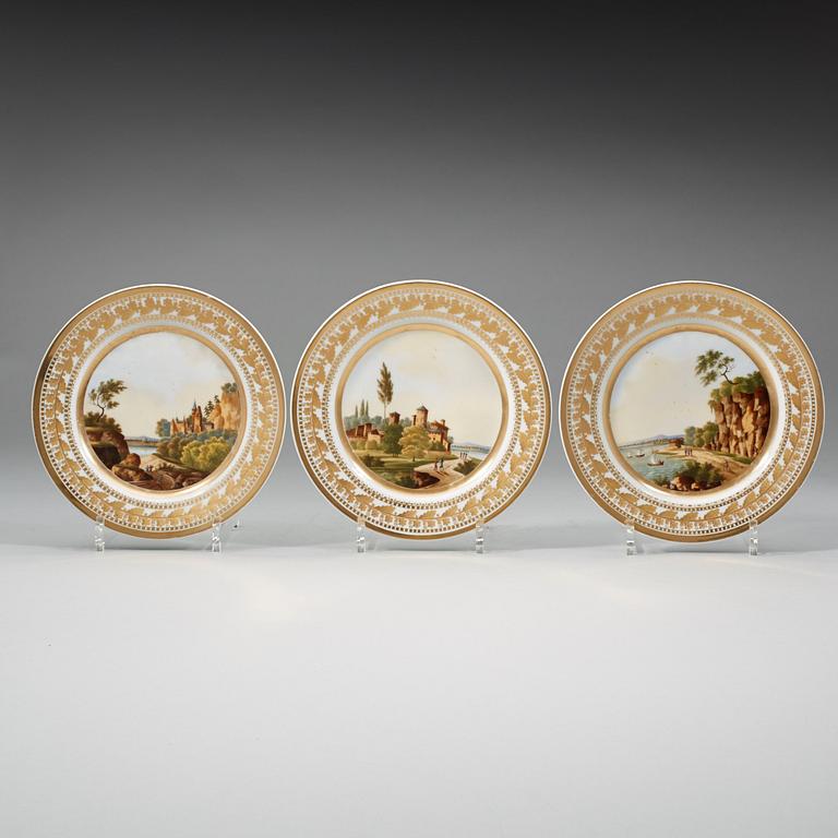 A group of six French topographic dessert dishes, first half of 19th Century.