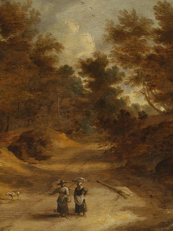 Lodewyk de Vadder, attributed to, Landscape with wandering figures on the road.