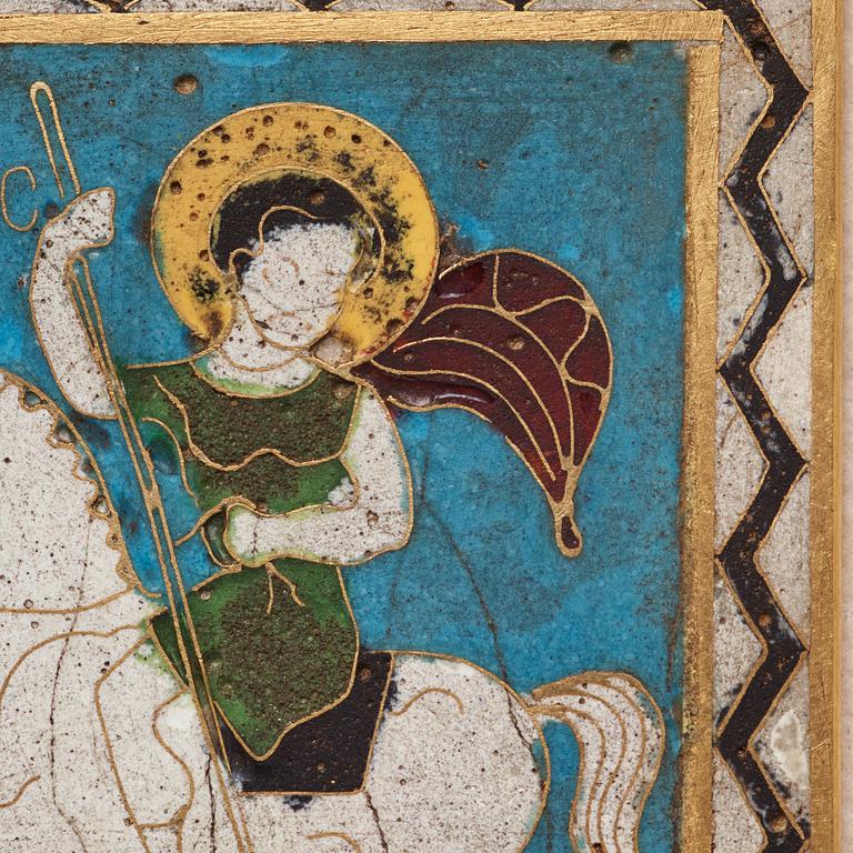 Plaque, guld och cloisonnéemalj, Bysantinsk stil, sentida.